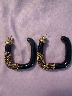 Chico's Black and Gold Wrapped Hoop Earrings